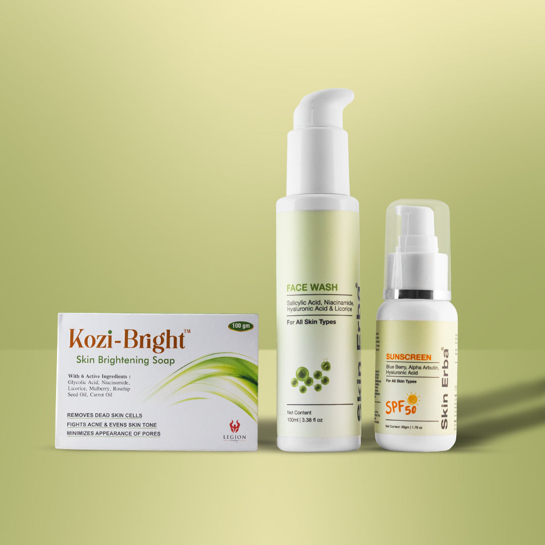 KOZIBRIGHT SOAP + SKIN ERBA FACEWASH + SKIN ERBA SPF-50